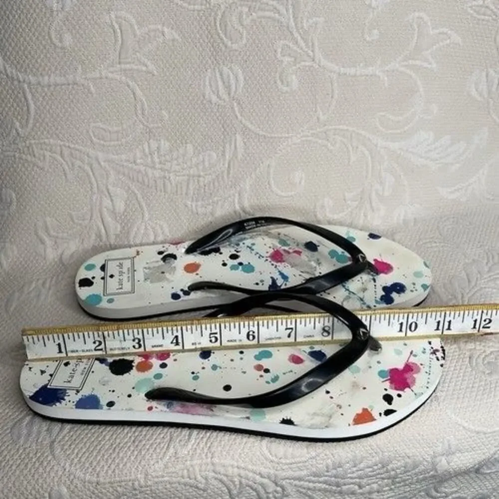NWD Kate Spade Splatter Pattern Black Strap Felton Flip Flop Women Size 11 FLAWS